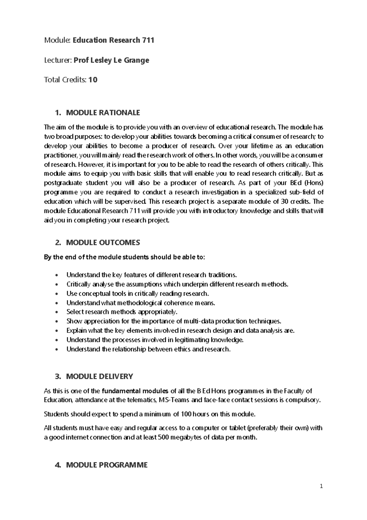 Educational Research 711: Module Overview and Key Outcomes - Studocu