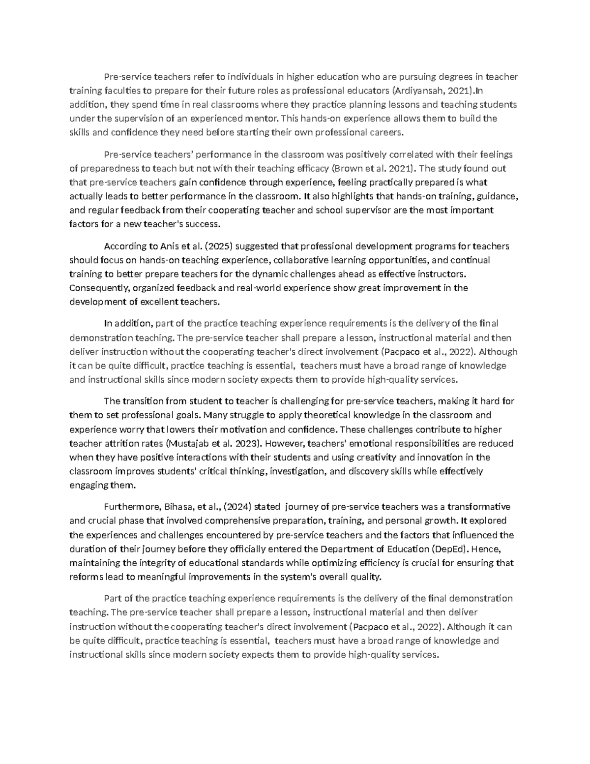 RRL: Teacher Training and Practice Teaching Experiences - Studocu