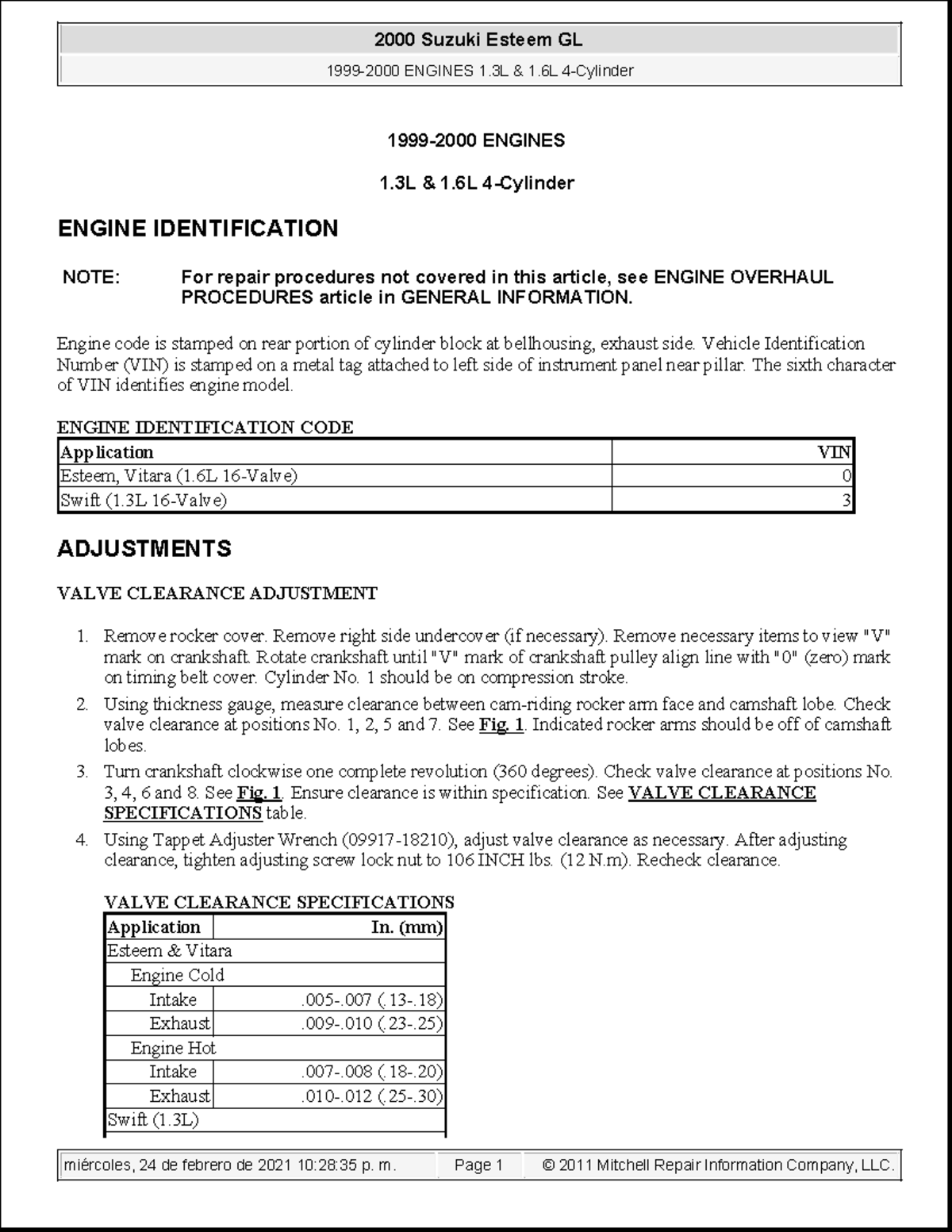 1999-2000 Chevrolet Esteem Engine Manual: Repair & Maintenance Guide ...
