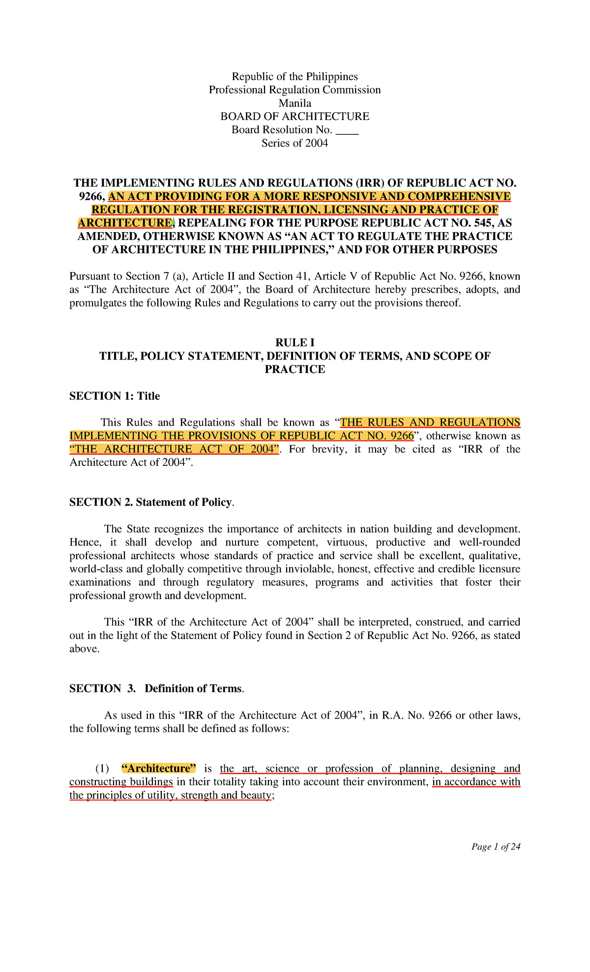 IRR of RA 9266: Comprehensive Overview and Key Regulations - Document Preview