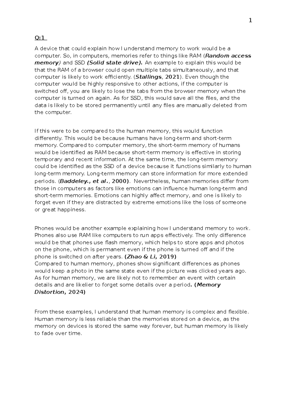 Memory Laboratory Report (ID81866445) - Q: A device that could explain ...