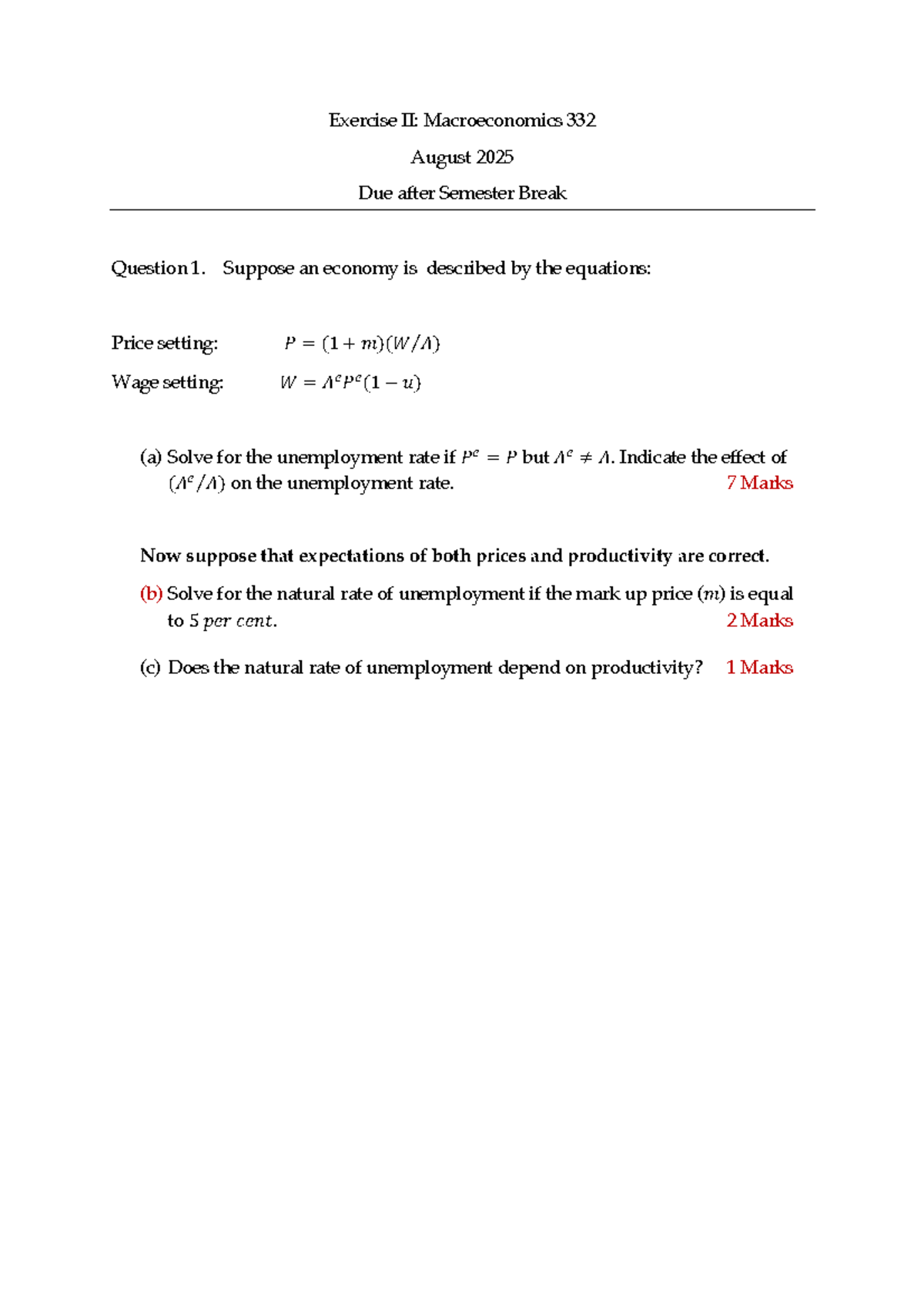 Tutorial 2 - PRACTICE - Exercise II: Macroeconomics 332 August 2025 Due ...