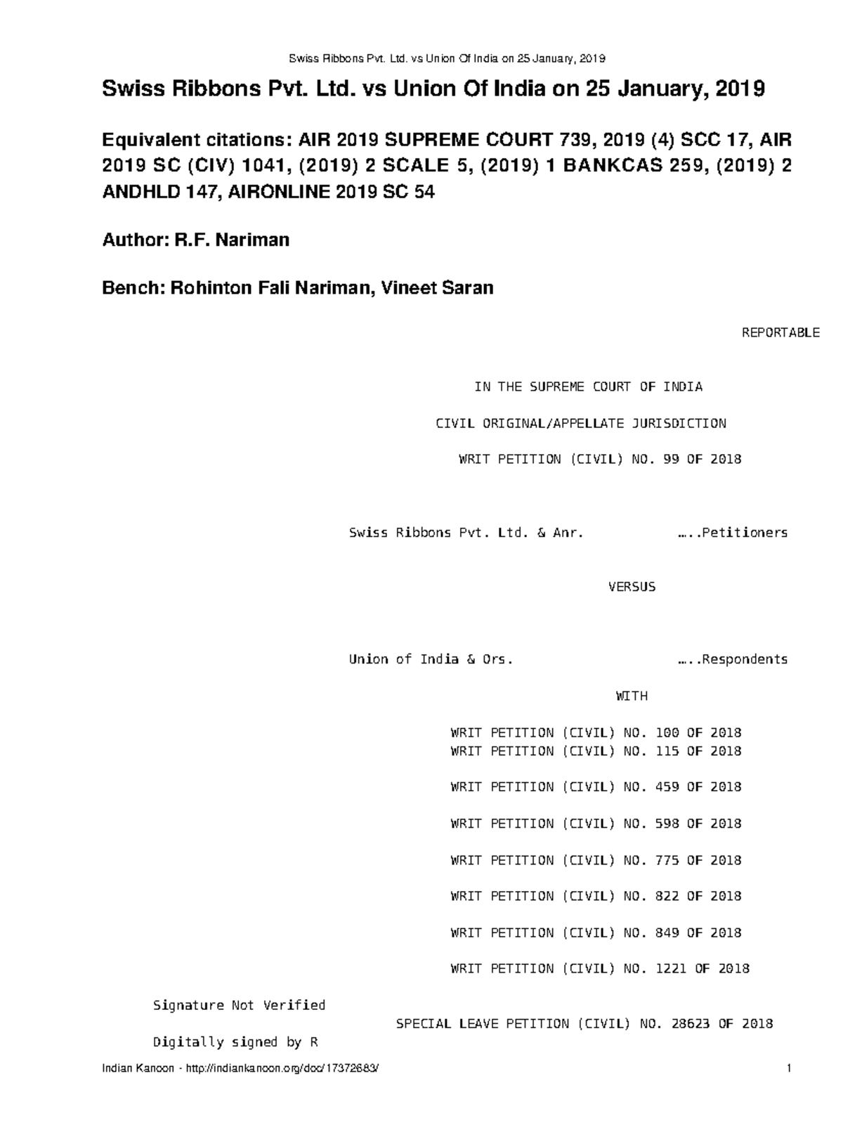 Swiss Ribbons Pvt. Ltd. vs Union of India: Supreme Court Judgment ...
