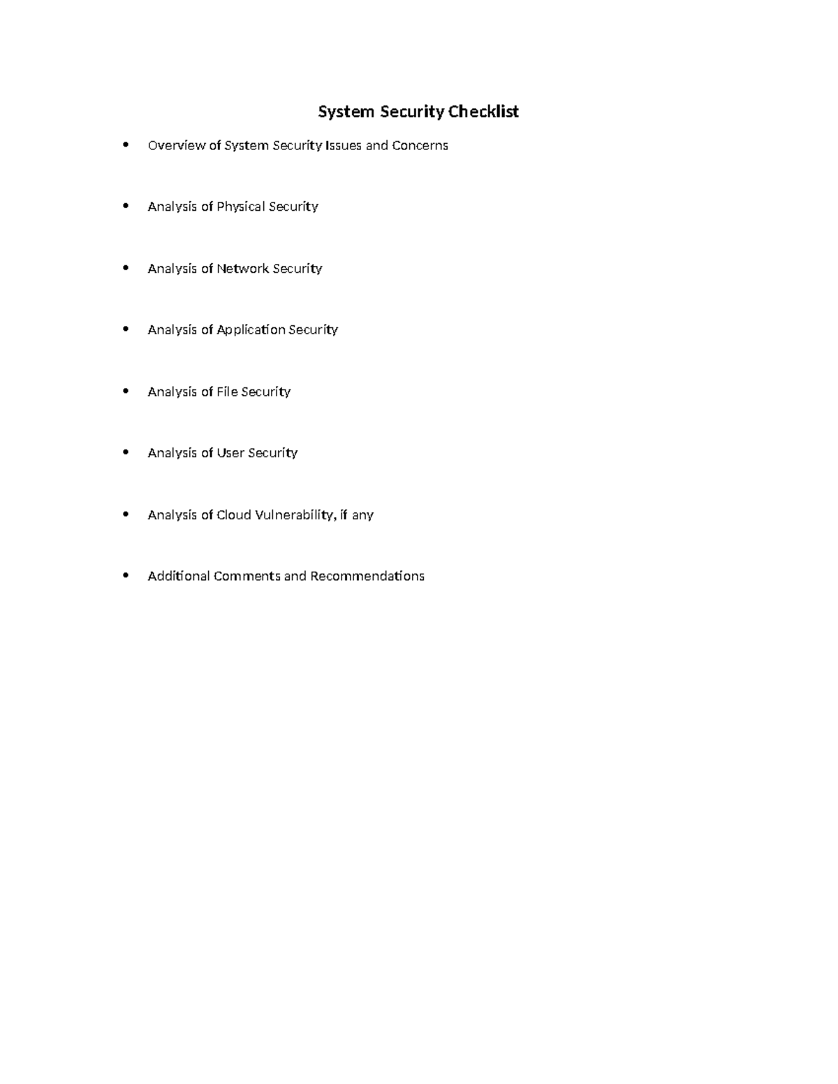 Form 16 System Security Checklist - CTS 285 - System Security Checklist ...