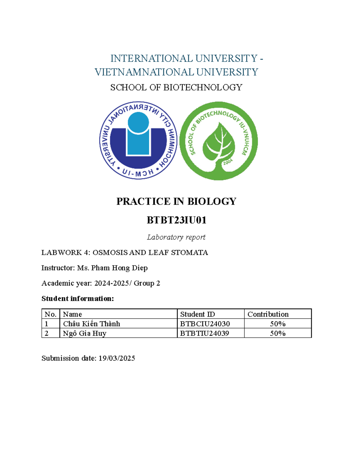 Labreport 4 - INTERNATIONAL UNIVERSITY - VIETNAMNATIONAL UNIVERSITY ...