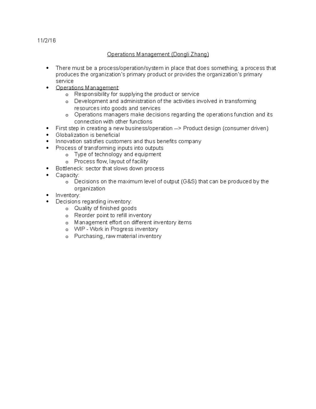 Operations Management Overview: Key Concepts and Processes - Studocu
