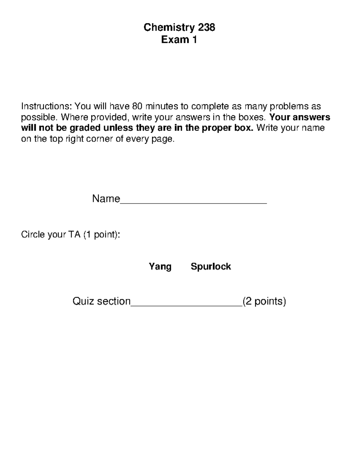 Chemistry 238: Practice Exam 1 - Key Concepts & Problems - Studocu