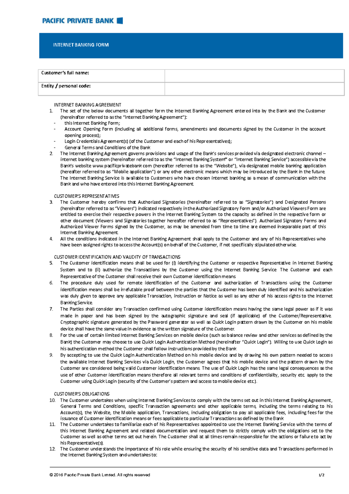 Internet Banking Agreement PPB 1542868816: Terms & Conditions - Studocu