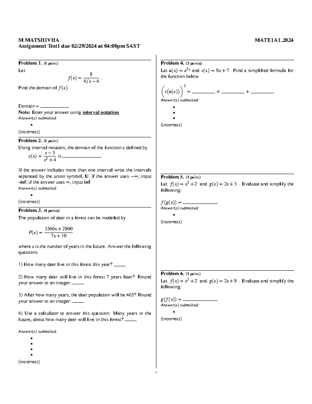 MATE1A1 2024 - Midterm Exam Past Paper for Semester 1 - Studocu