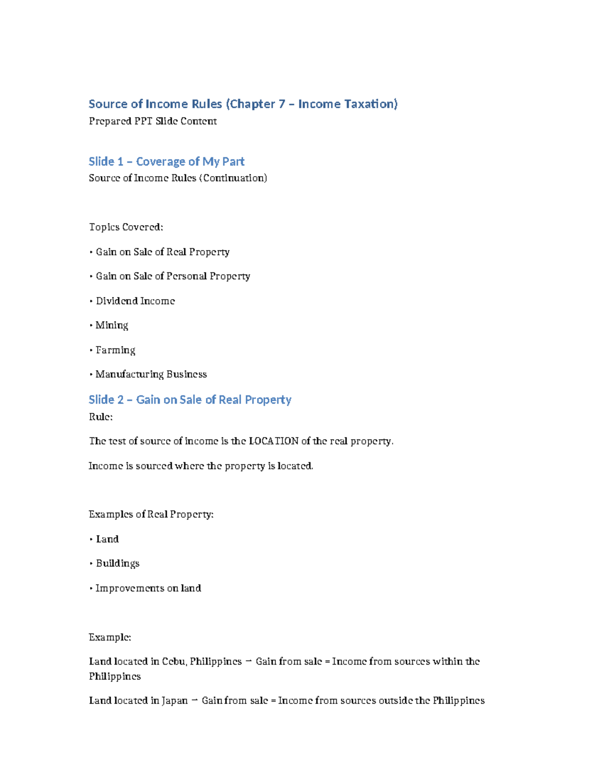 Source of Income Rules (Chapter 7 Income Taxation) - PPT Notes - Studocu