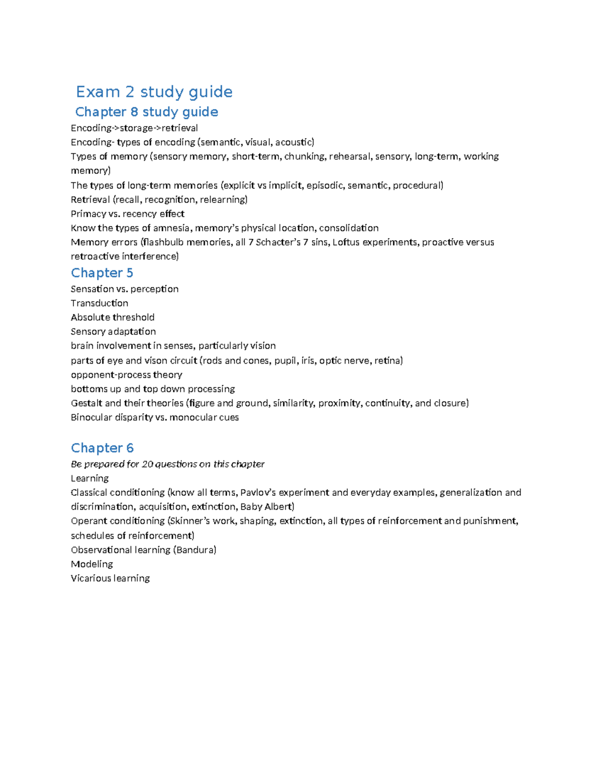 Exam 2 Study Guide: Key Concepts from Chapters 5-8 - Studocu