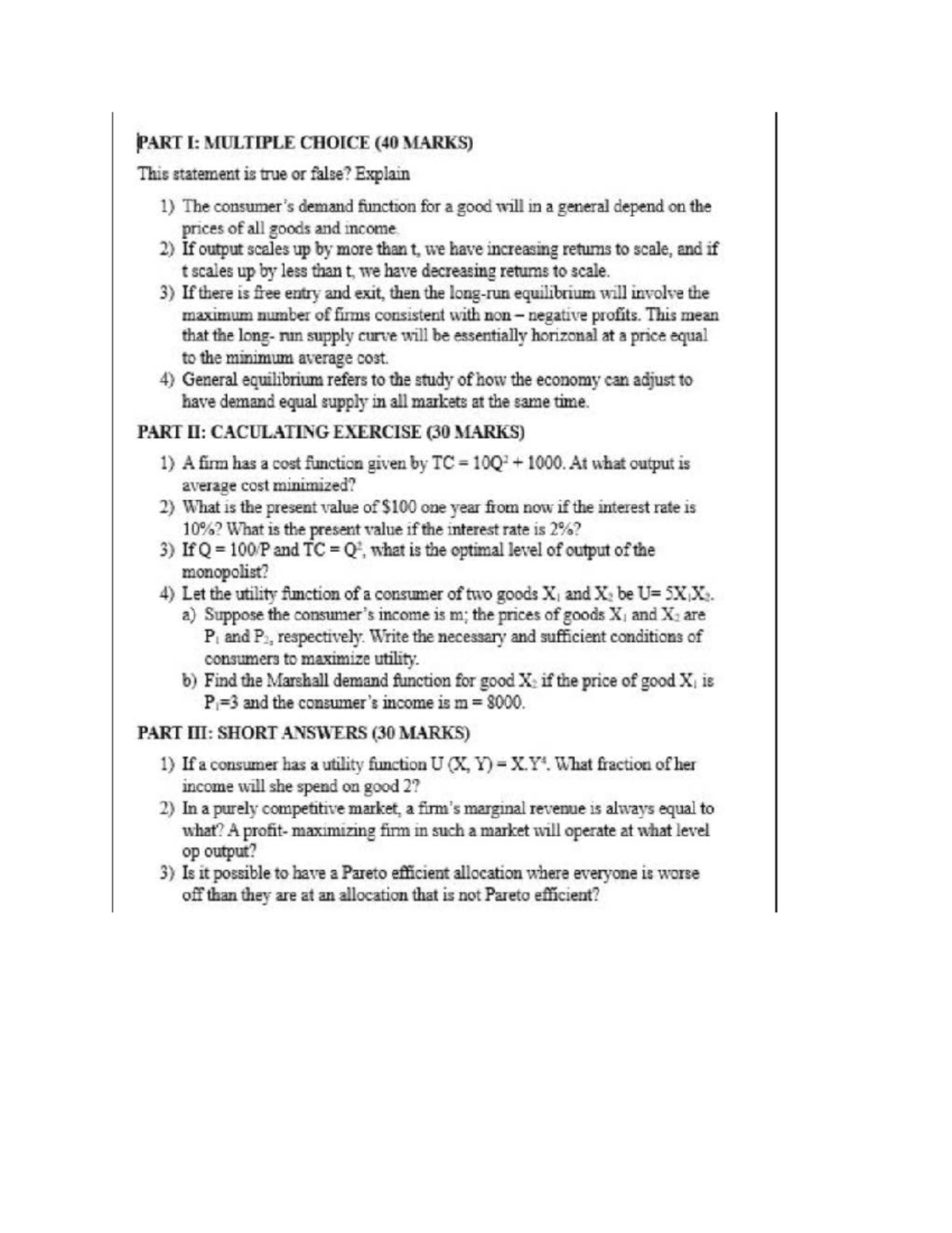 CK 2024 - Final Exam: Microeconomics Multiple Choice & Exercises - Studocu