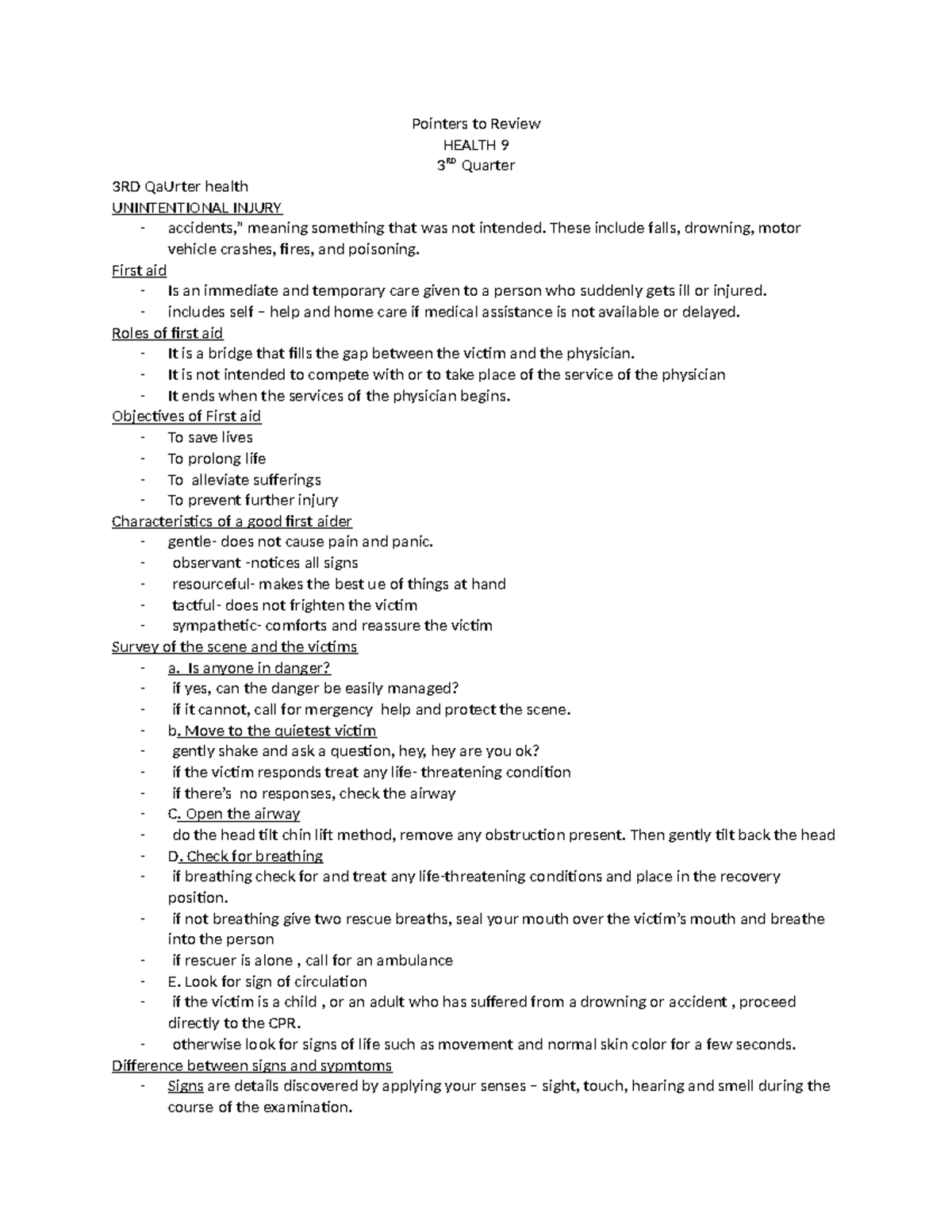 Pointers to Review Health 9 3rd Quarter PT - Pointers to Review HEALTH ...