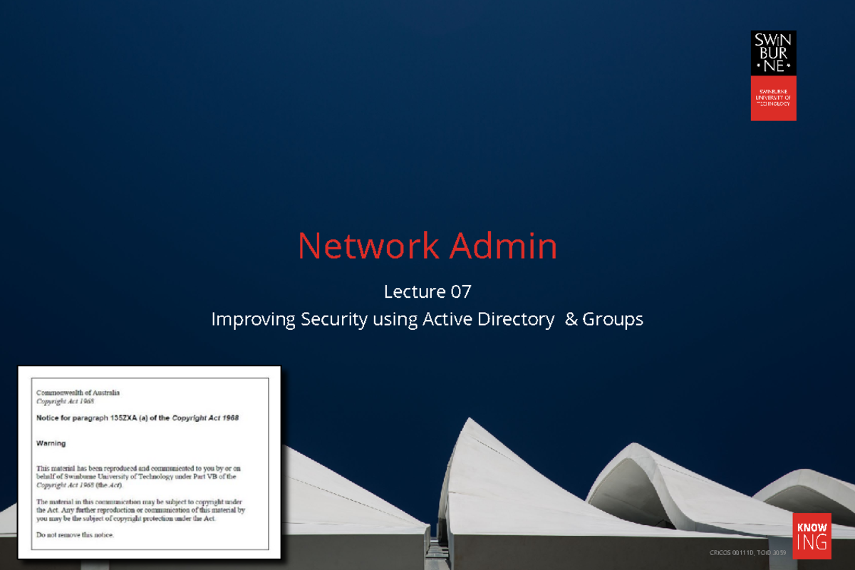 NA Lec07 Improving Security with AD Groups & PowerShell Cmdlets CRICOS ...