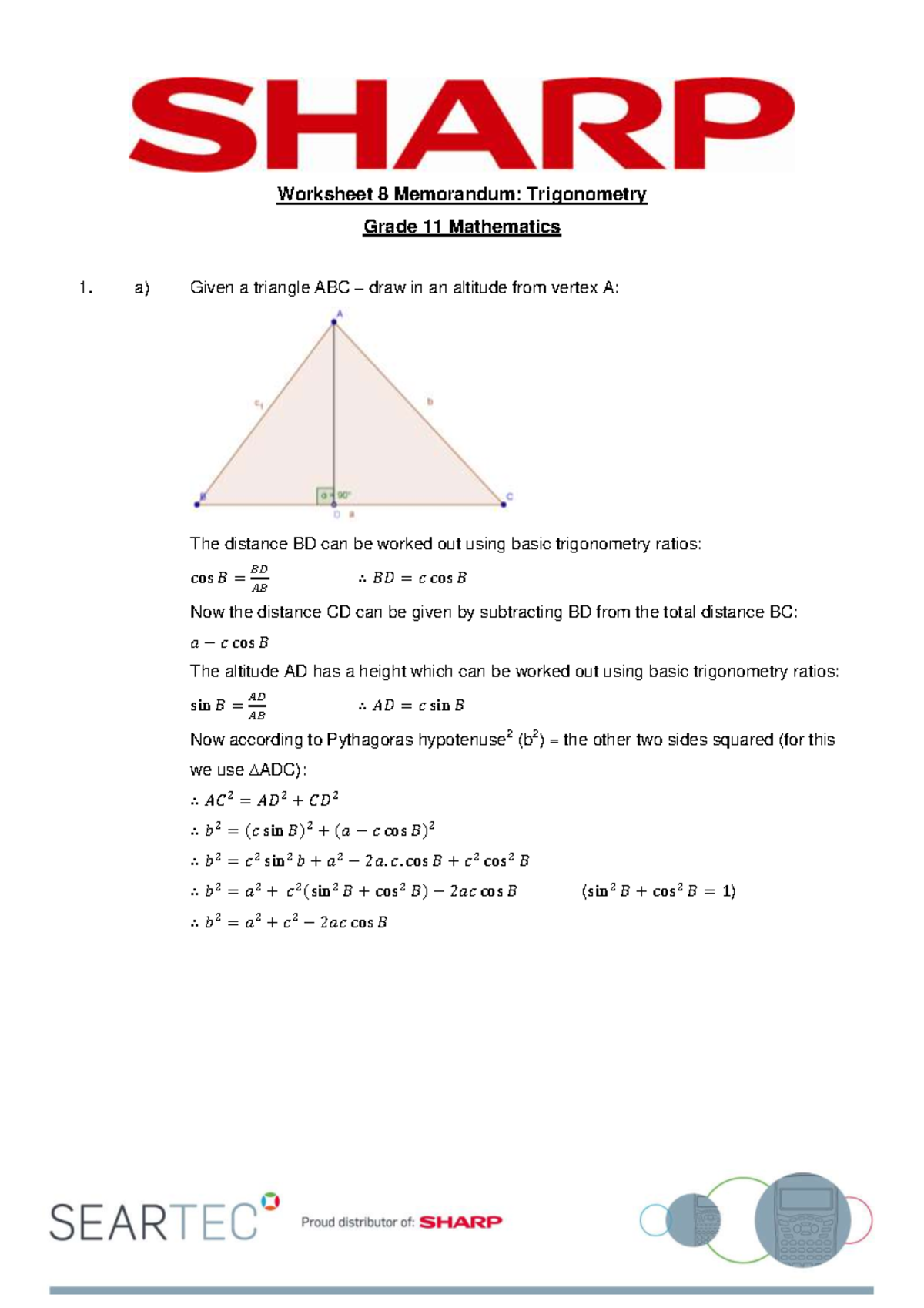 Worksheet 8 Memorandum: Trigonometry Concepts for Grade 11 Math - Studocu