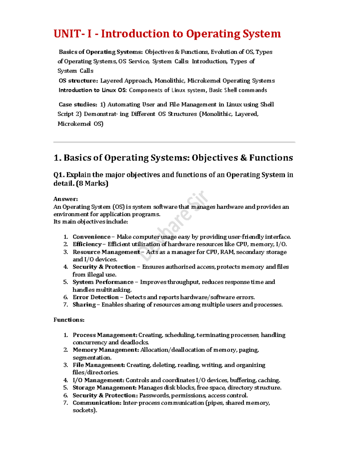 UNIT-I: Introduction to Operating Systems - Concepts & Case Studies ...