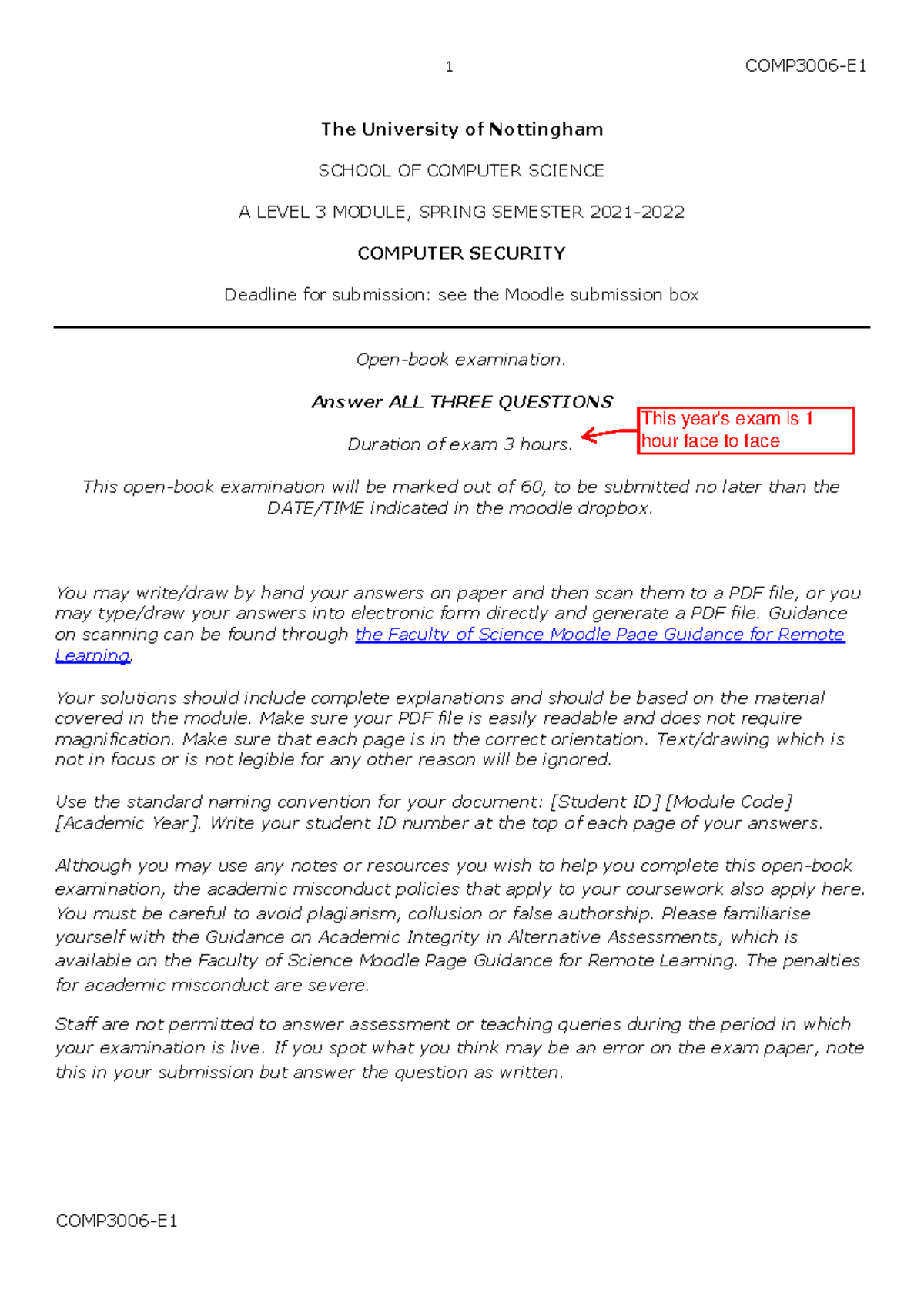 COMP3006 Mock Exam Paper: Computer Security - Spring Semester - Studocu