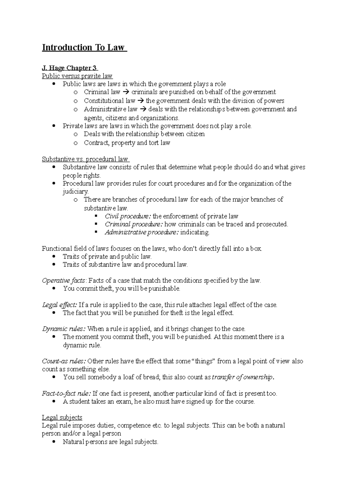 **Introduction to Law Summary: Key Concepts and Definitions (LAW101 ...