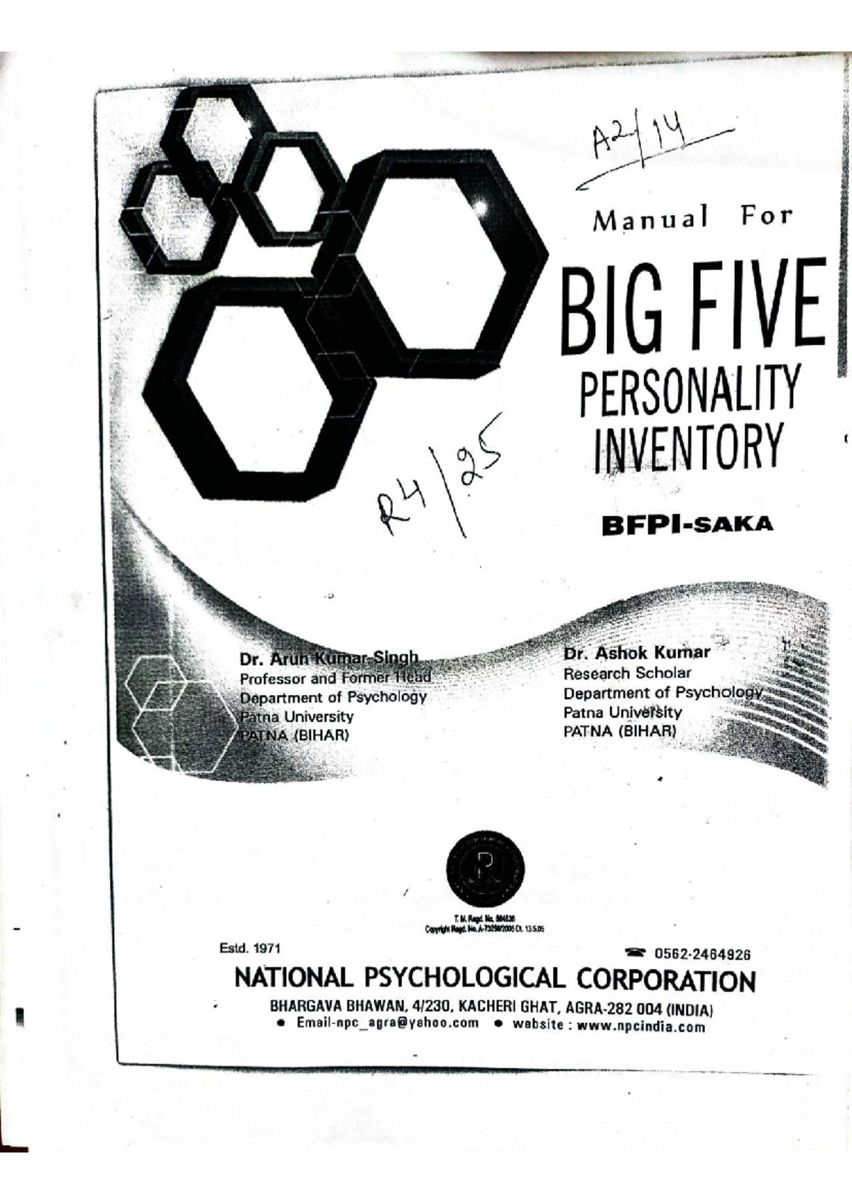 Manual for BIG FIVE PERSONALITY INVENTORY (BFPI) - Practical Guide ...