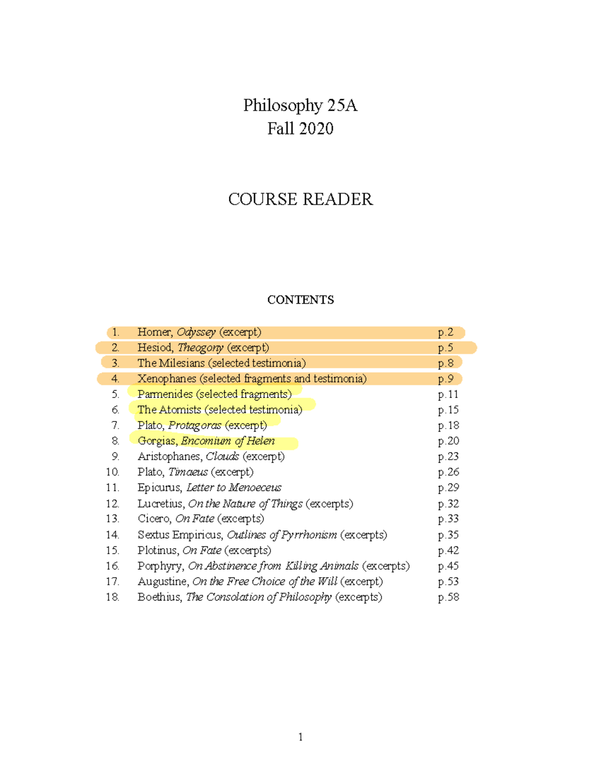 Philosophy 25A - Annotated Course Reader for Fall Semester - Studocu