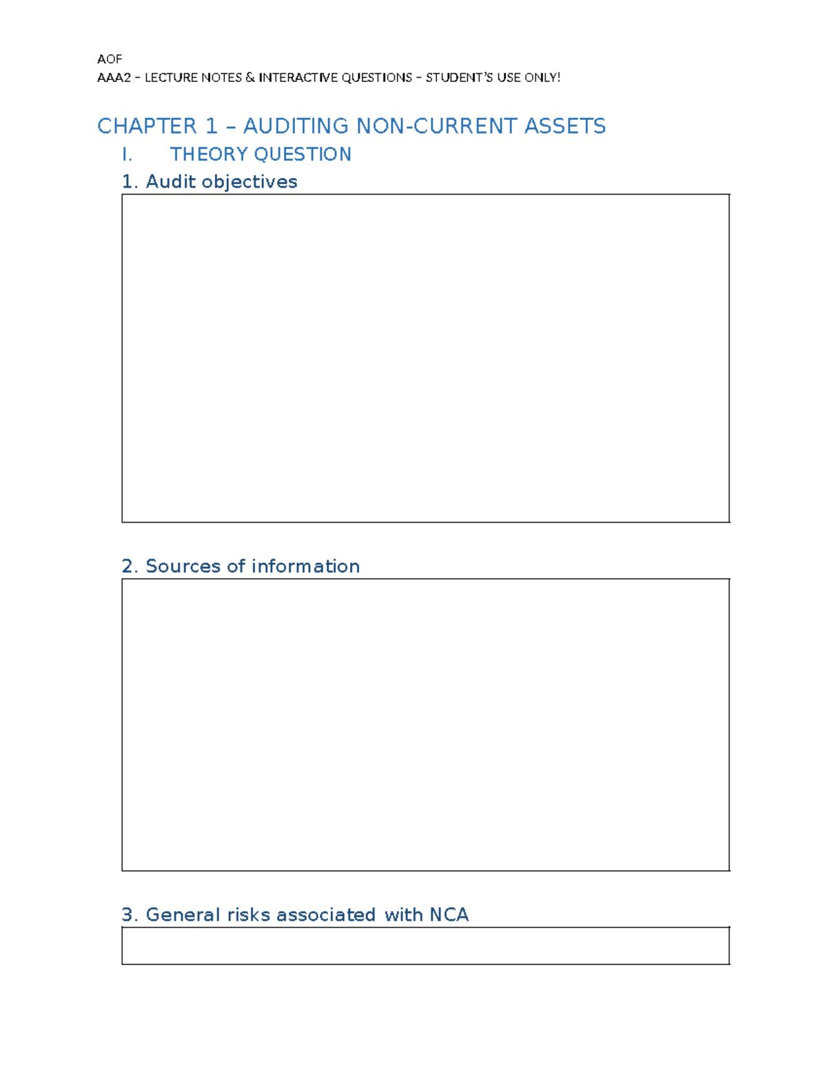 AOF LECTURE NOTES: AUDITING ASSETS & INTERNAL CONTROLS - CHAPTER 1 ...