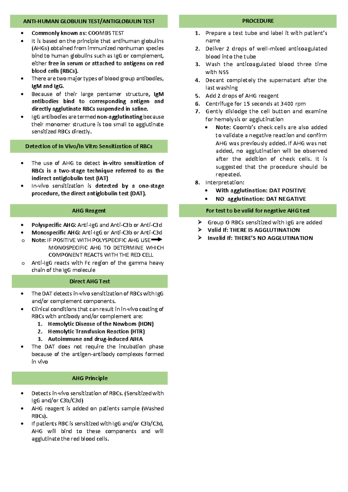 DAT - Direct Antiglobulin Test (Coombs Test) Overview and Procedure -  Studocu