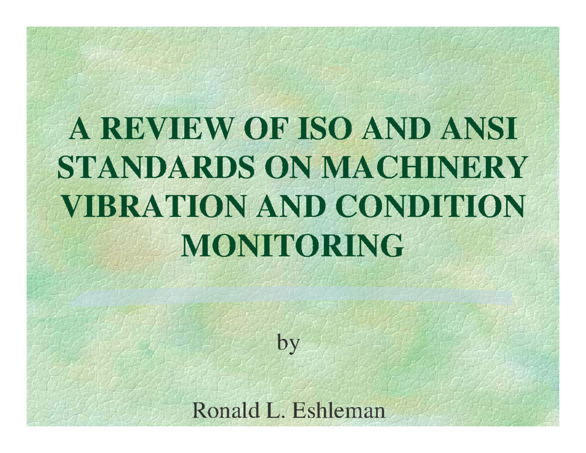 ISO & ANSI Standards Review: Machinery Vibration & Condition Monitoring ...