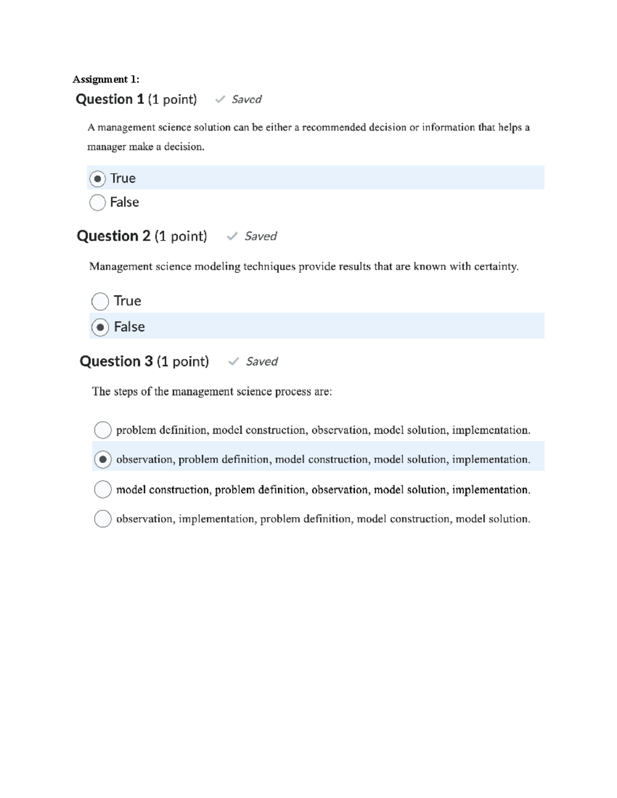 Assignment 1: Management Science Decision-Making Questions - Studocu