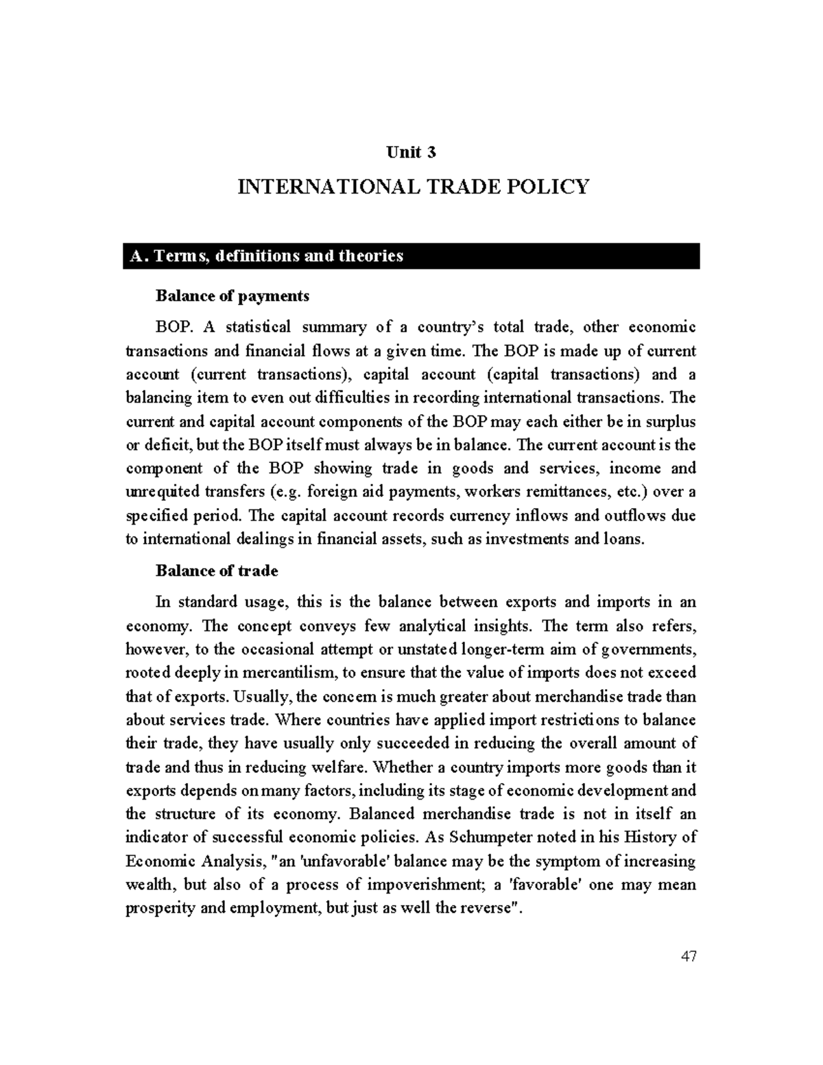 Unit 3 BS: International Trade Policy Overview and Key Concepts - Studocu