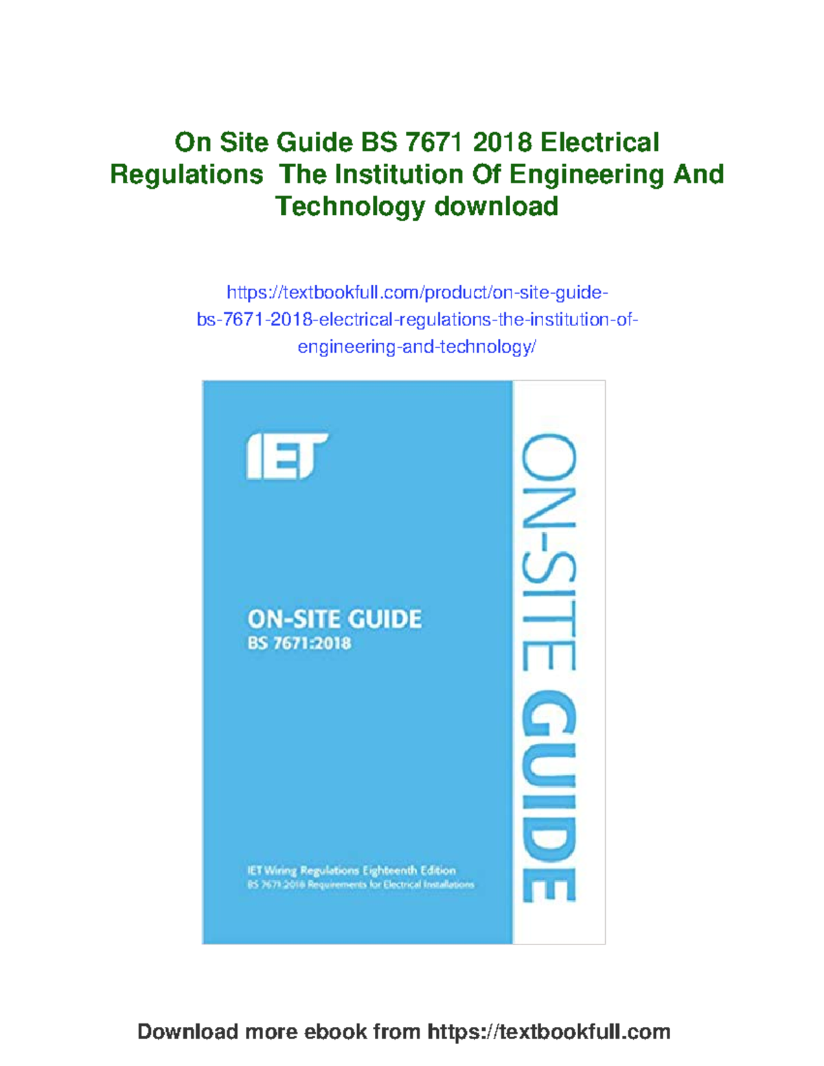 On-Site Guide to BS 7671:2018 Electrical Regulations - IET Edition ...