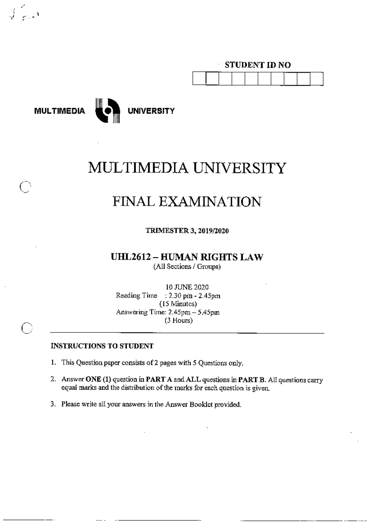 Human Rights Law UHL2612 Final Exam Review Guide - Studocu