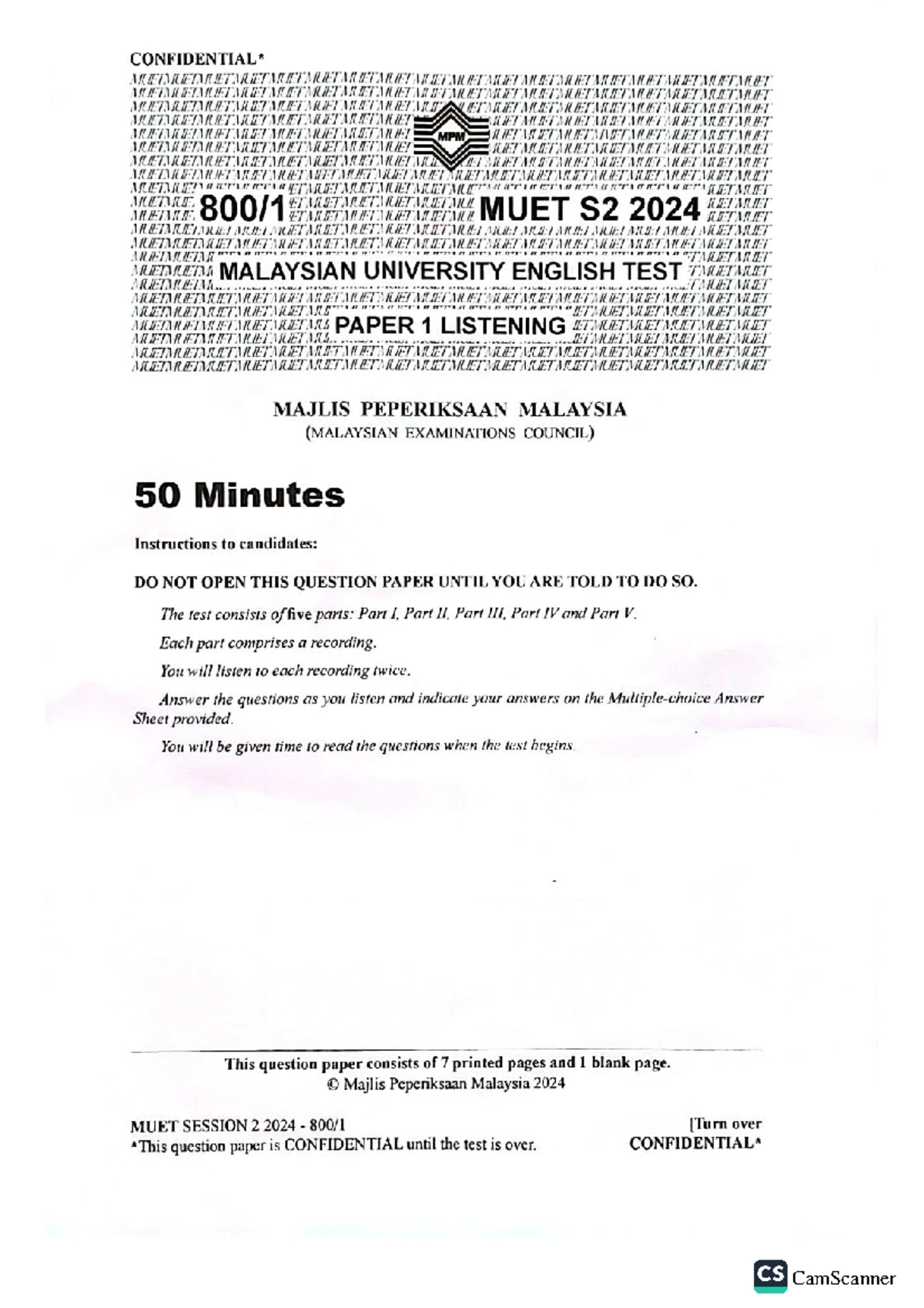 MUET S1-2022 Writing Paper 4: Exam Question & Instructions - Studocu