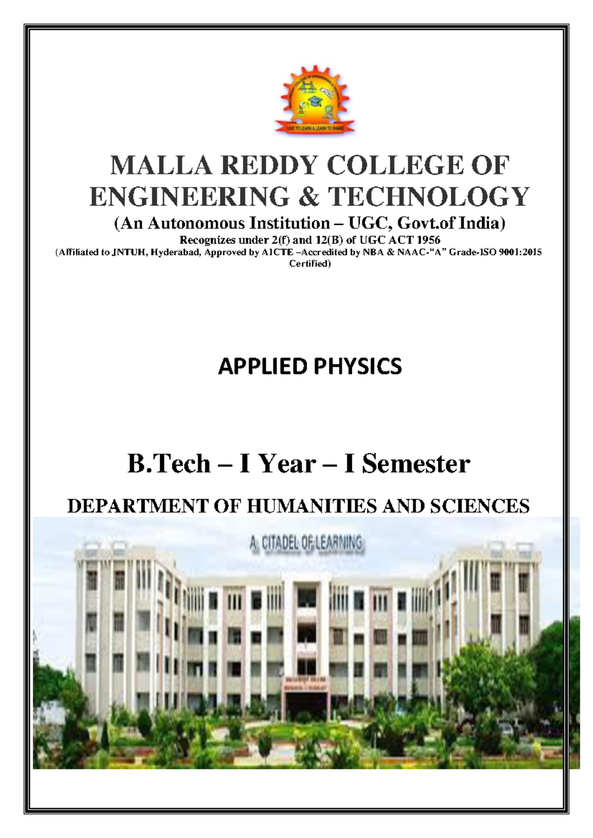 Applied Physics Notes (B.Tech I Year I Sem, R18A0011) - Studocu