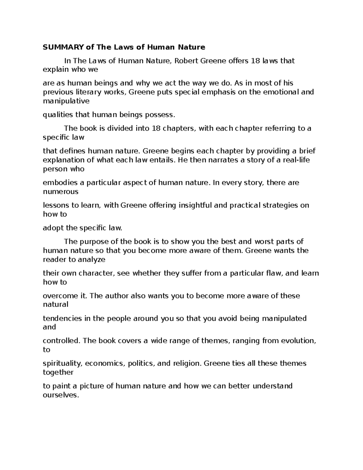 Summery- The Laws of Human Nature - SUMMARY of The Laws of Human Nature ...
