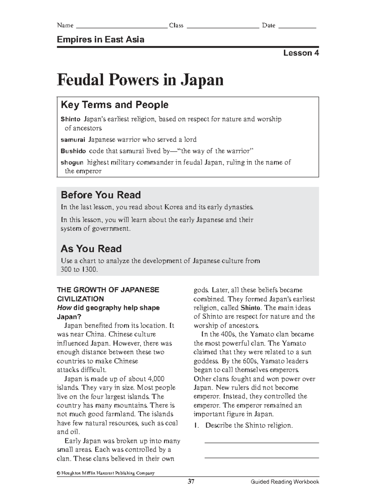 HSSS_NL_EngSpan_GRW_ASP: Empires in East Asia - Lesson 4 Feudal Japan ...