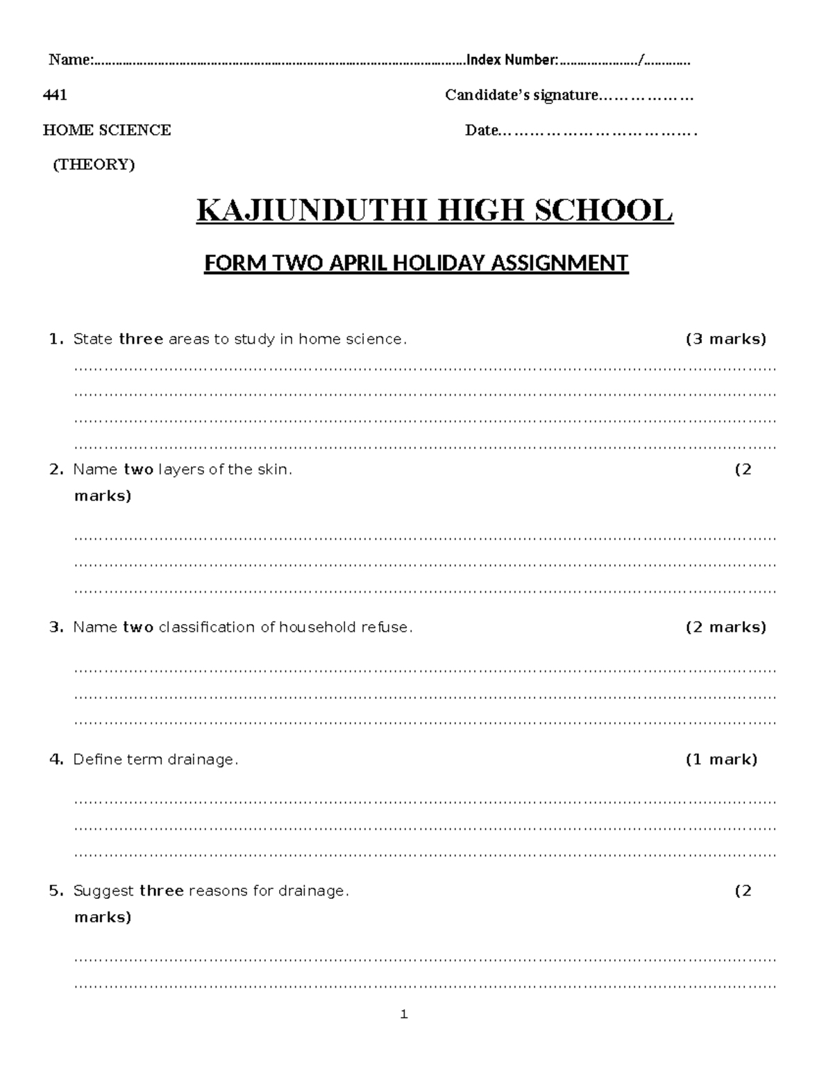441 HOME SCIENCE FORM TWO APRIL HOLIDAY ASSIGNMENT QUESTIONS & ANSWERS ...