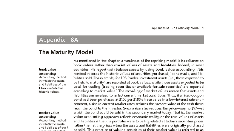 Saunders and Cornett - Appendix 8A: The Maturity Model Explained - Studocu