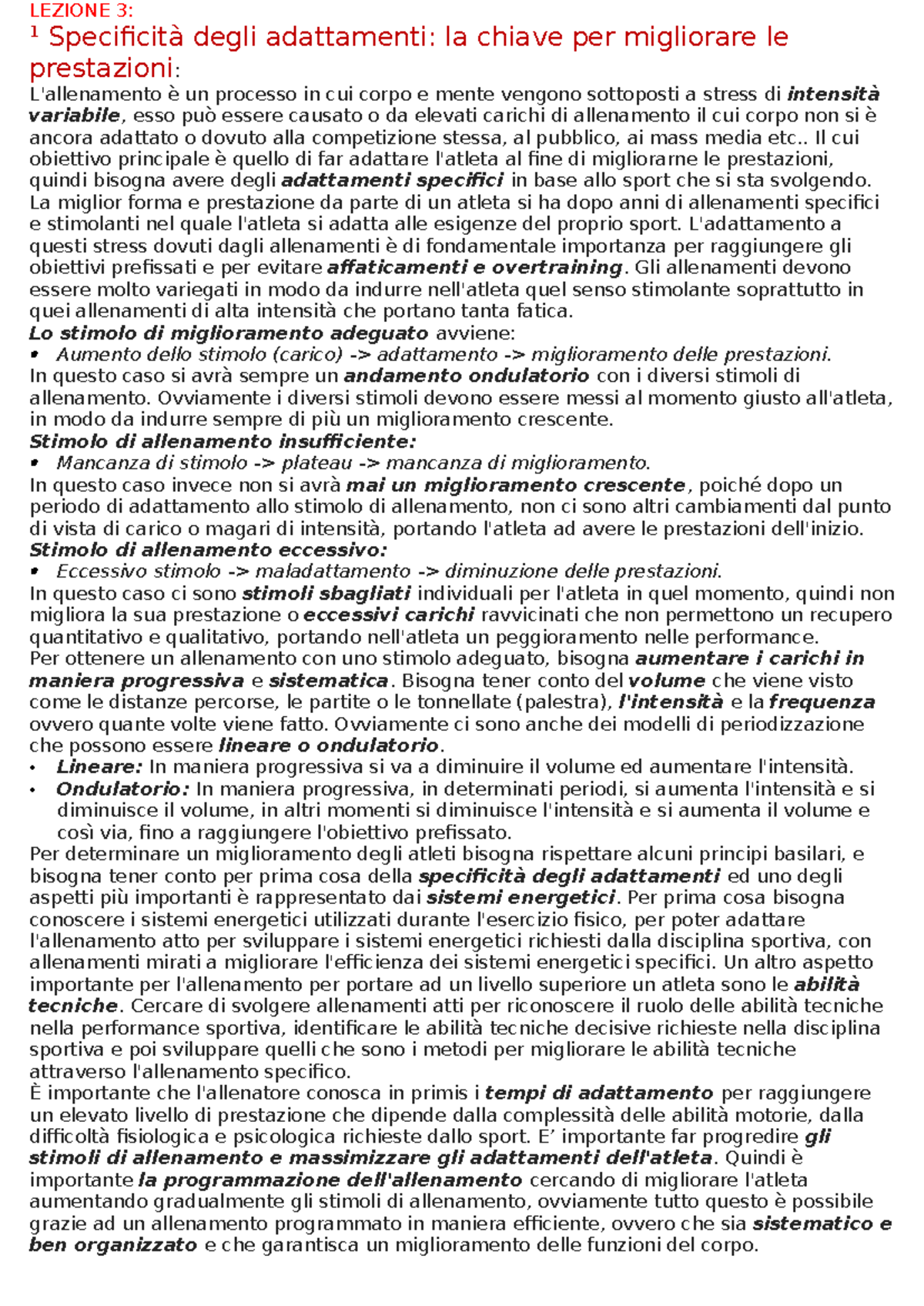 3. Le basi dell'allenamento: Specificità e Adattamenti per le ...