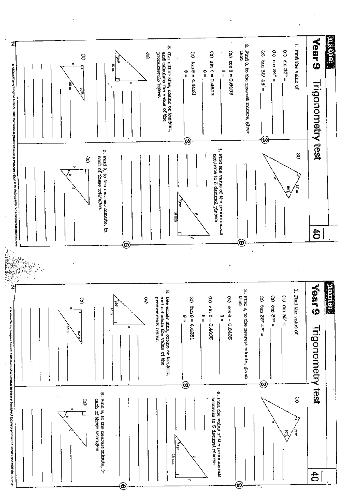Basic trig test- Year 9 - name: name: Year 9 Trigonometry test 40 Year ...