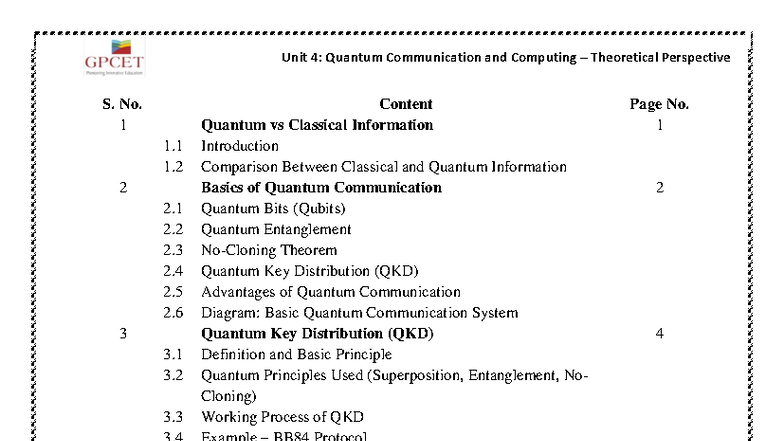 Unit 4: Quantum Communication & Computing Theoretical Insights - Studocu