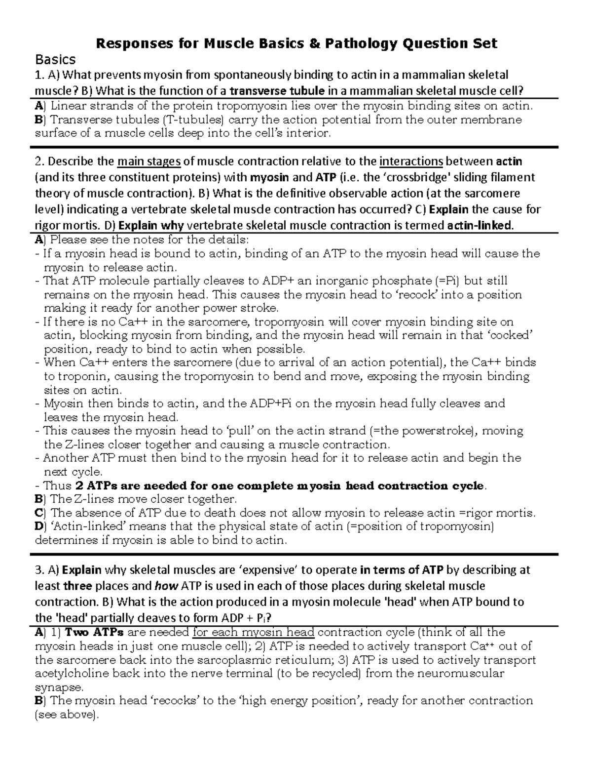 Responses for Muscle Basics & Pathology Question Set (Course Code ...