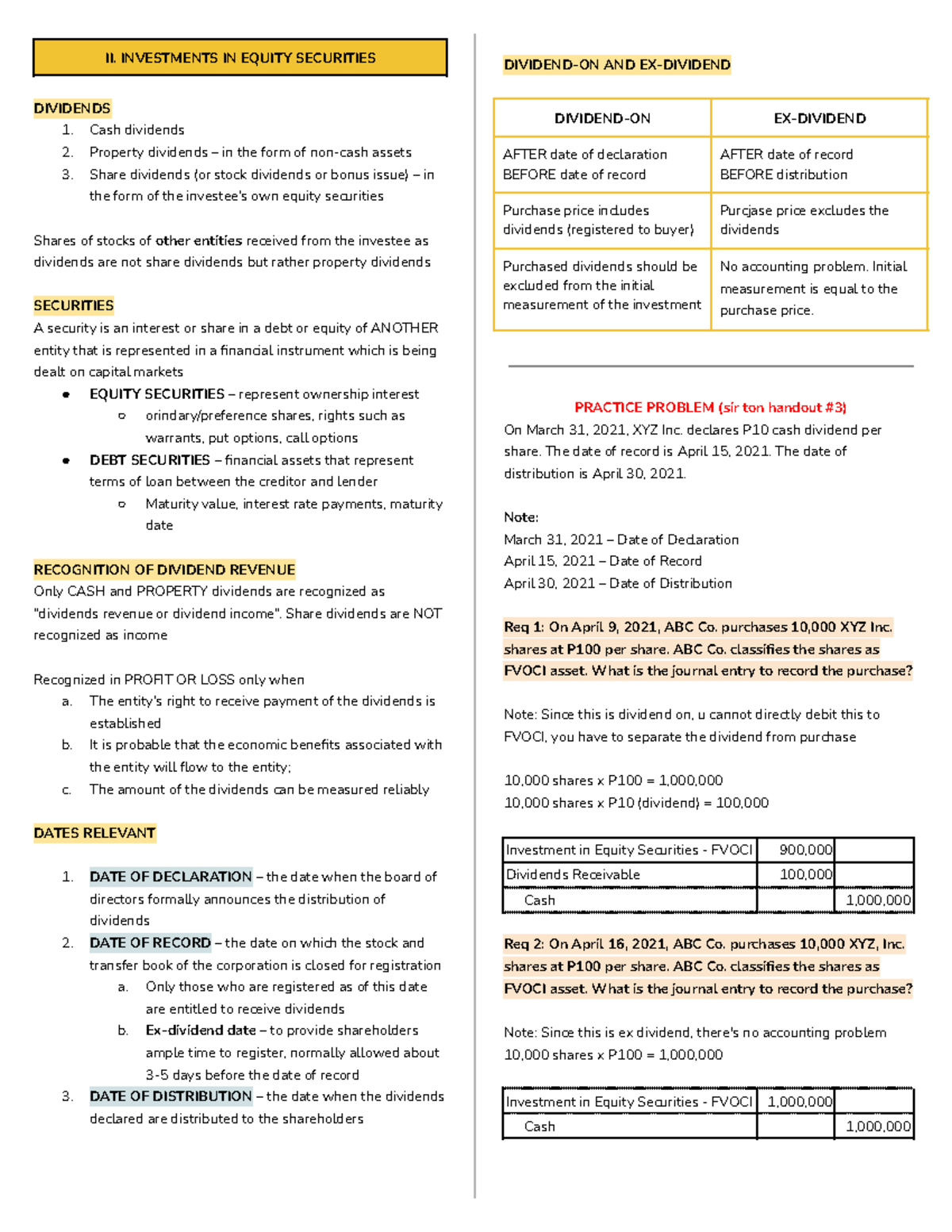 Investments in Equity Securities and Dividends: INTACC-1B Lecture Notes ...