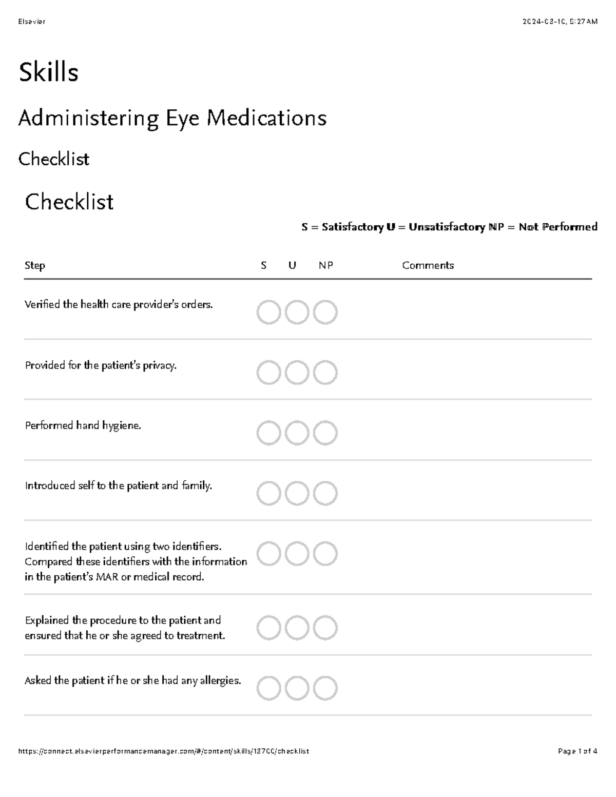 Eye Medications Admin Checklist - Course Code: [Insert Code] - Studocu