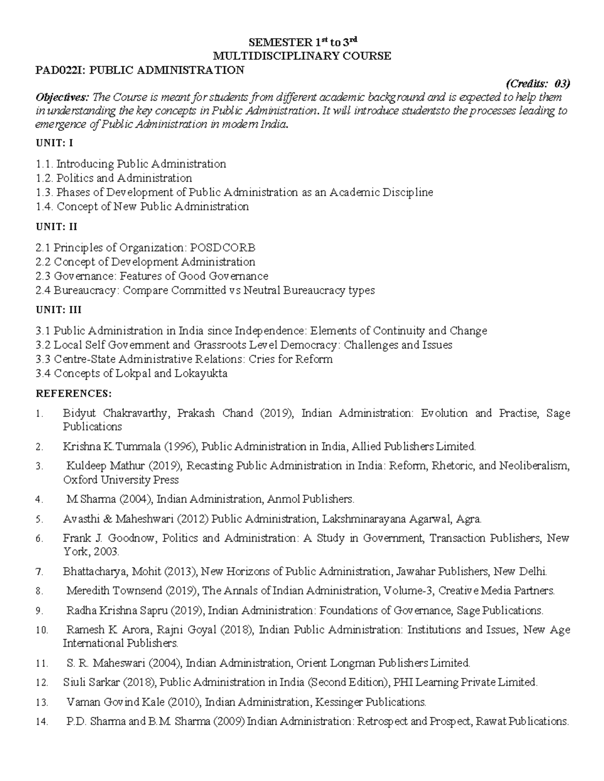 PAD022I: Multidisciplinary Course on Public Administration - Studocu