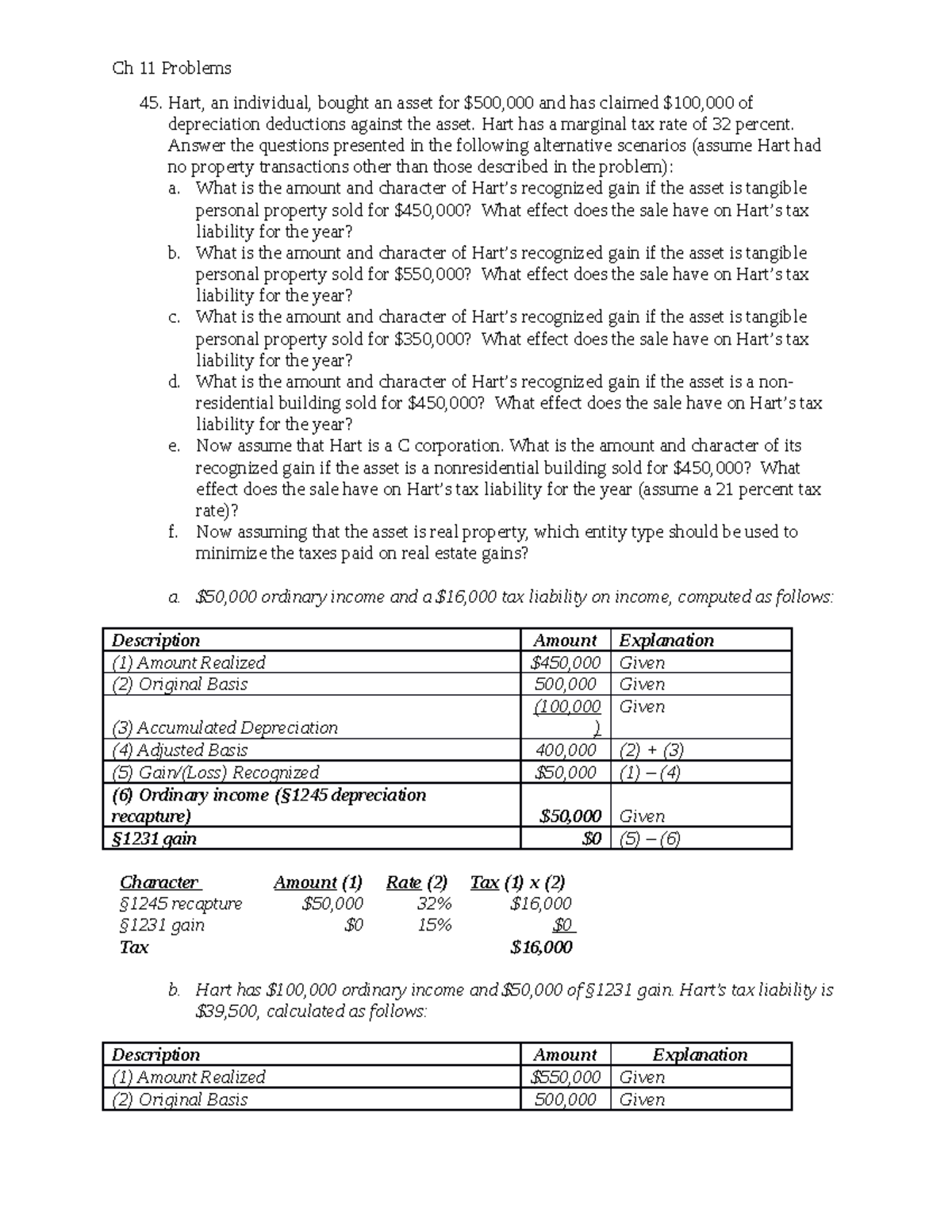 Ch 11 Asset Sales and Tax Implications - Problems 2019 Ed - Studocu