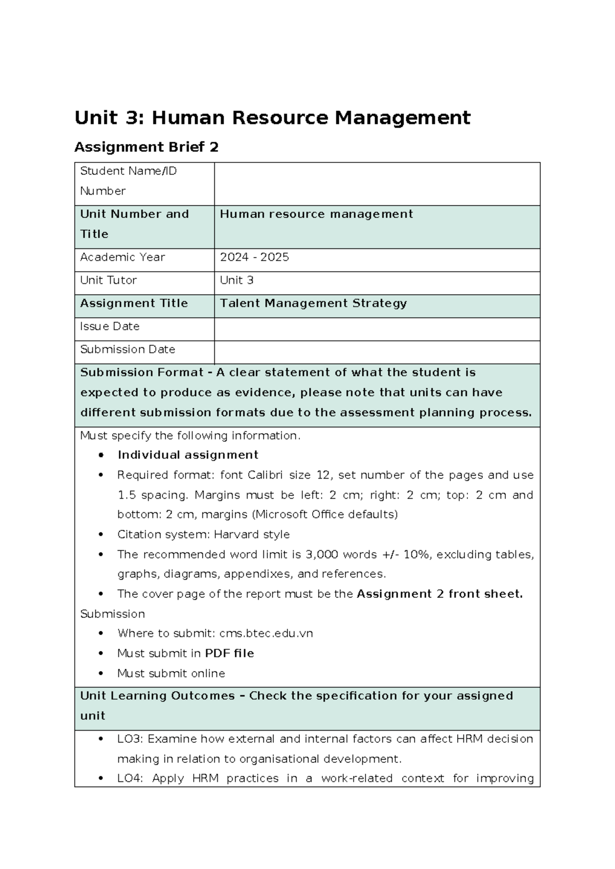 5035 - Assignment Brief 2 - Unit 3 : Human Resource Management ...