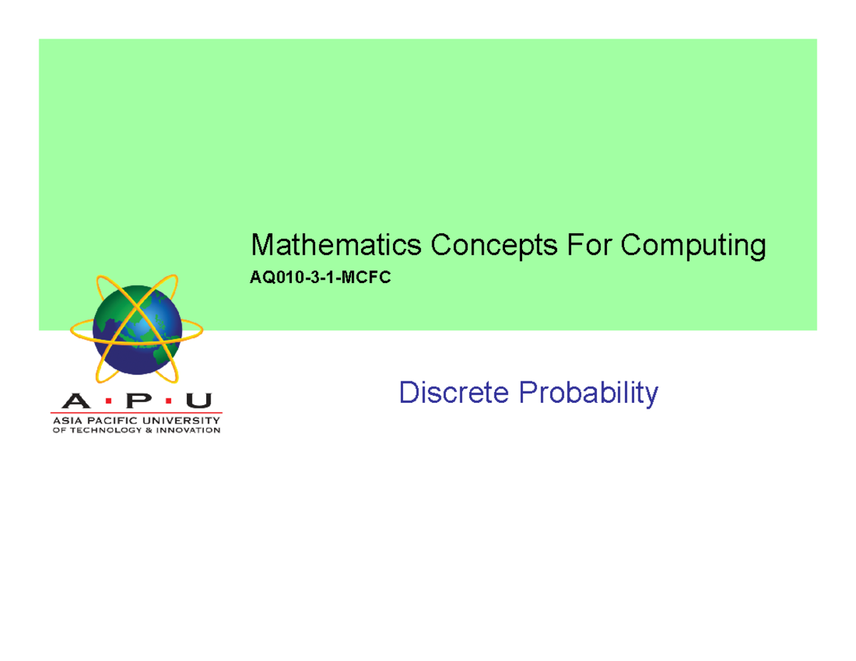4. Discrete Probability - Mathematics Concepts For Computing AQ010-3-1 ...