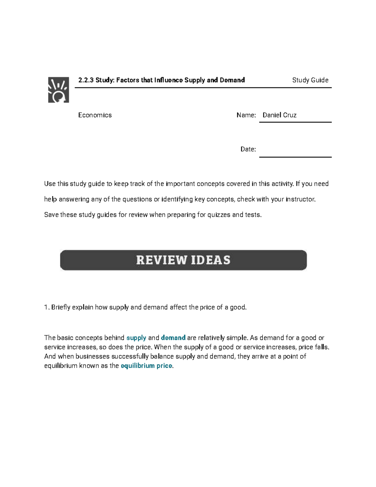 Economics 2.2.3 Study Guide: Factors Influencing Supply & Demand - Studocu