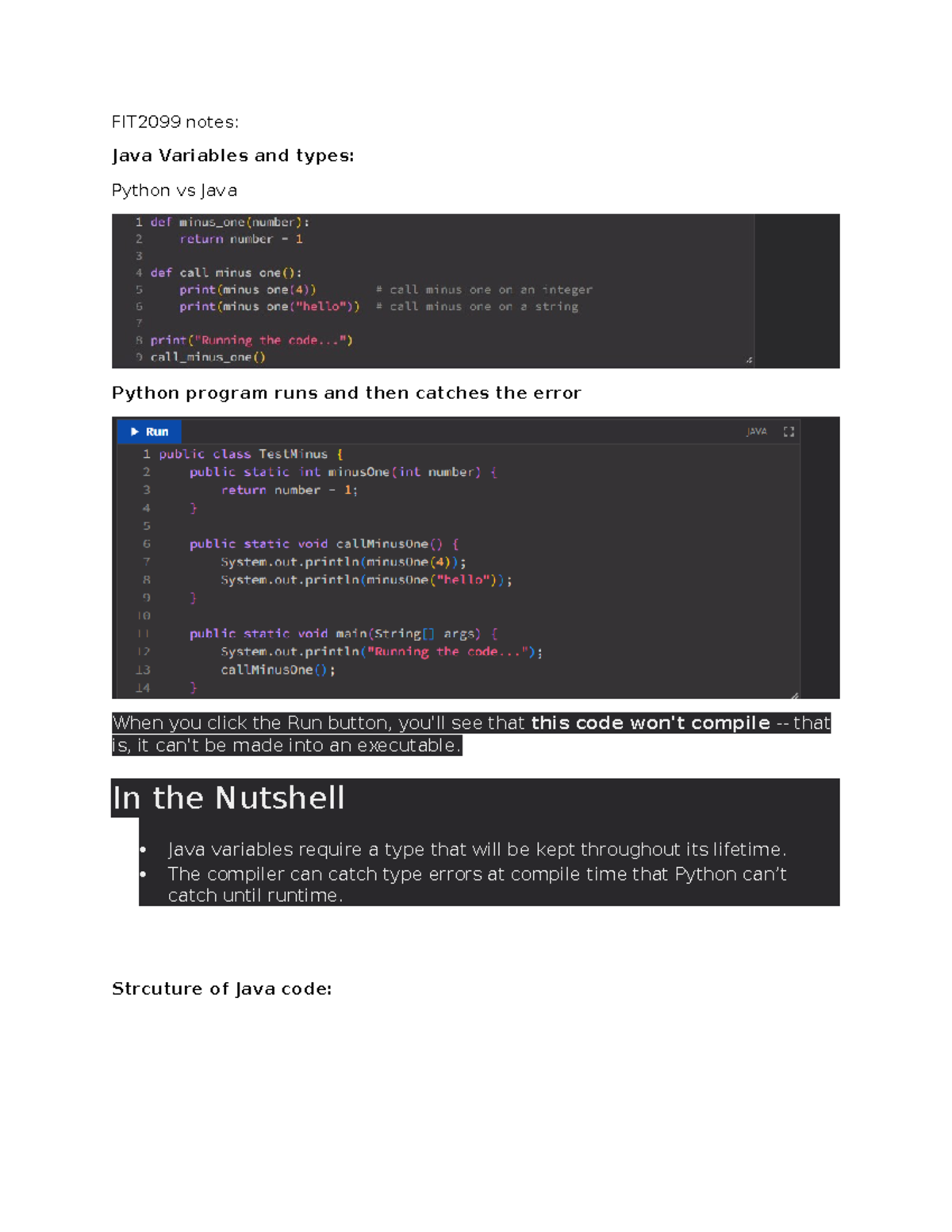 FIT2099 notes - FIT2099 notes: Java Variables and types: Python vs Java ...