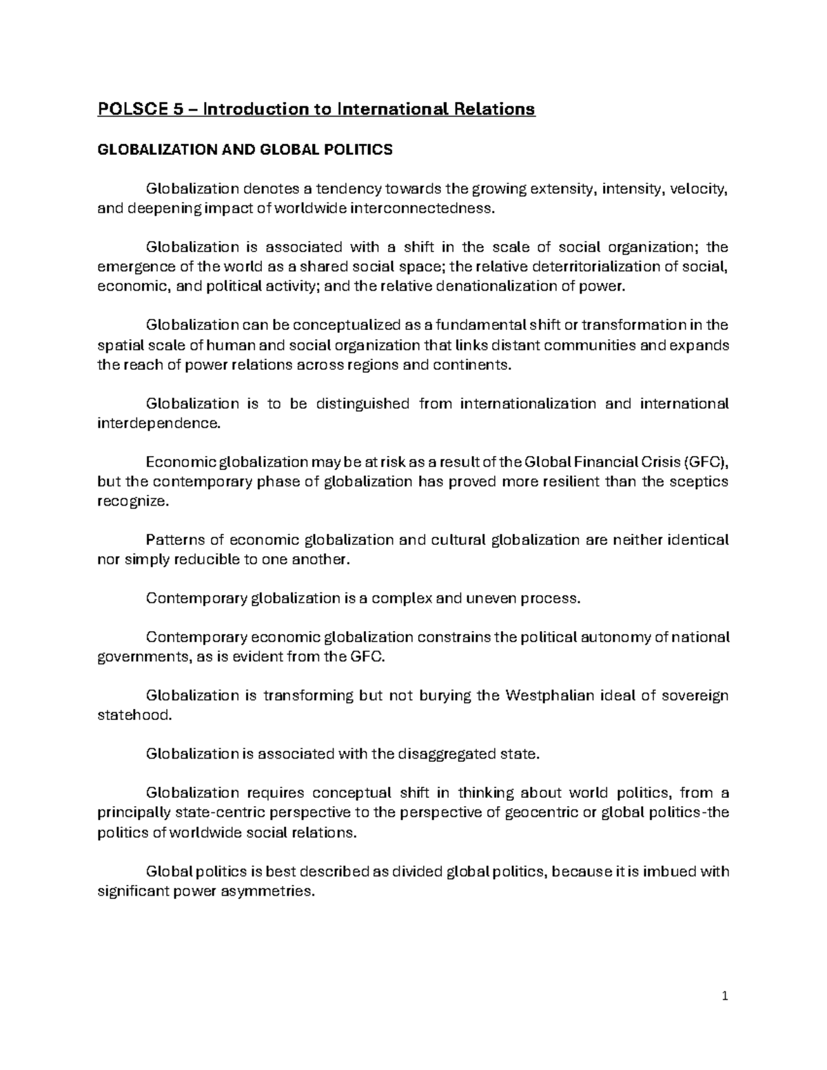 Polsce 5 Notes Part 1 2 - Introduction to International Relations ...